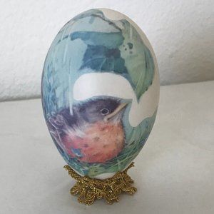 VINTAGE egg with bird design and lace stand
